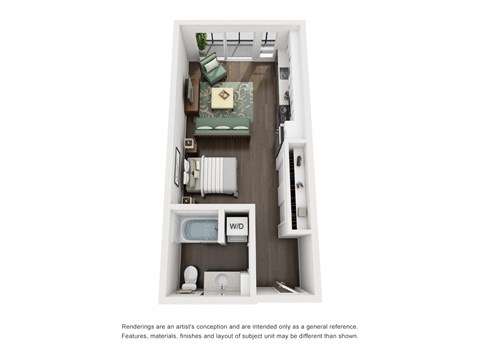 Floor plan for studio, 1 bath, 477 sqft